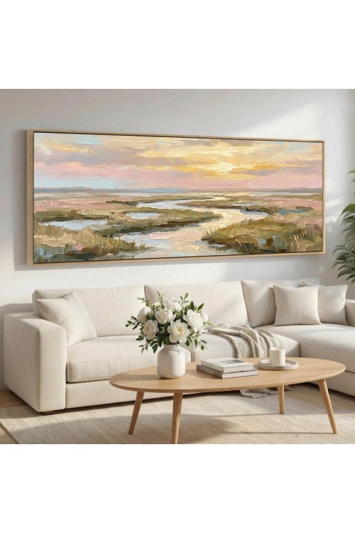 Large Framed Soft Neutral Landscape Canvas Wall Art
