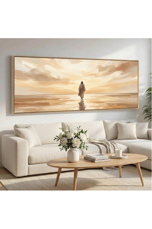 Large Framed Jesus Walking Canvas Wall Art