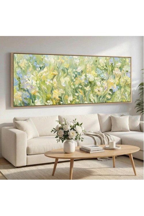 Green Abstract Wildflower Framed Canvas Wall Art