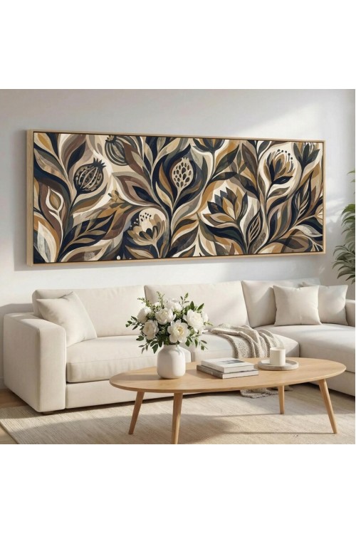 Wide Framed Abstract Botanical Canvas Wall Art