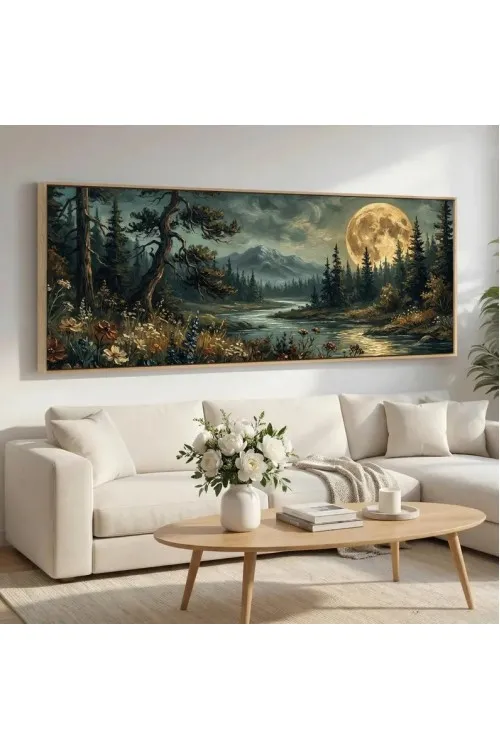 Framed Full Moon Forest Canvas Wall Art